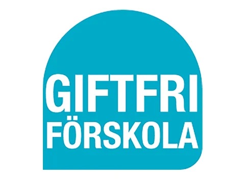 En ljusblå logga för Giftfri förskola
